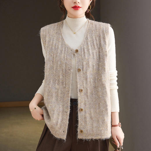 CC重工提花羊毛针织背心马甲女宽松气质新款无袖V领内搭马夹开衫女 商品图2