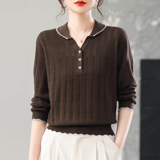 CC早秋薄款镂空针织衫polo领上衣秋装2025新款女装洋气打底毛衣 商品图0