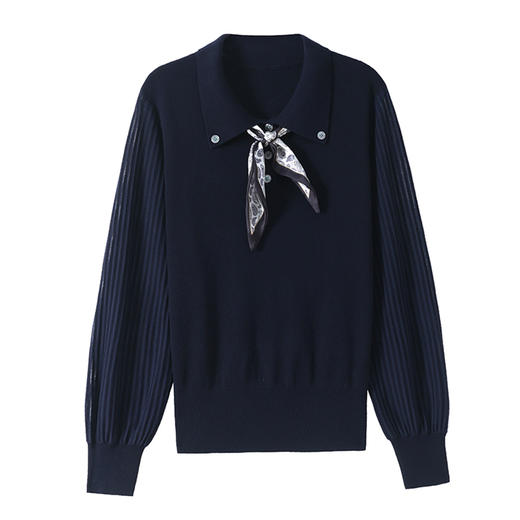 CC丝巾领上衣女春秋季气质小衫漂亮减龄纱袖羊毛针织打底衫薄款毛衣 商品图4