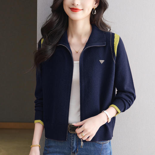 CC秋装气质轻奢翻领上衣新款短款大码女装针织开衫显瘦洋气毛衣外套 商品图0