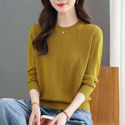 CC针织长袖上衣春秋2025新款复古风女宽松气质圆领毛衣打底衫 商品图0