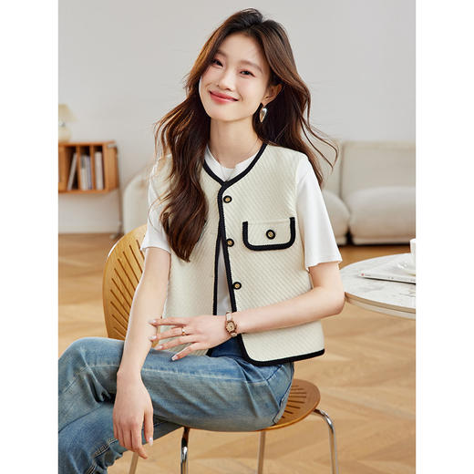 CC早秋新款2025小香风无袖开衫针织衫V领气质外套马甲背心女款马夹 商品图2