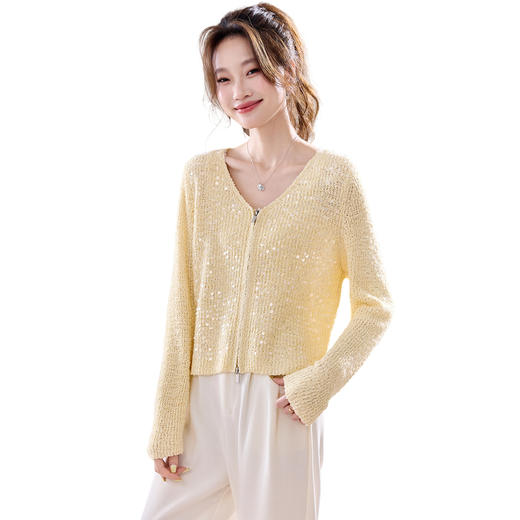 CC针织衫v领开衫女春秋2025新款薄款长袖短款外搭早秋拉链毛衣外套 商品图4