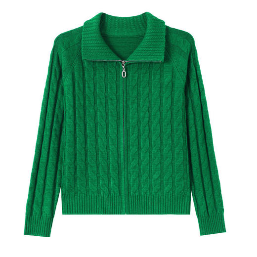 CC翻领针织开衫女拉链衫春秋新款洋气时尚长袖短款外搭宽松毛衣外套 商品图4