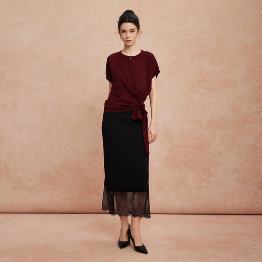 QG646斯尔丽2025新款超细纱支细腻柔软下摆设计感收褶显瘦挡肉针织上衣 商品图3