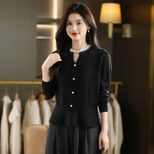 CC 101-9502拼接花边蕾丝领针织打底衫洋气收腰上衣 商品图1