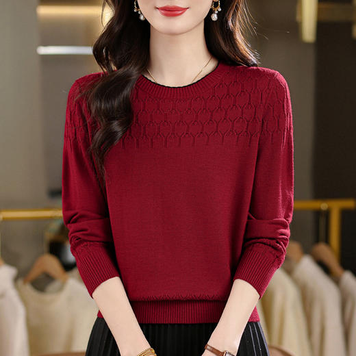 CC秋装圆领女士针织衫春秋新款长袖宽松显瘦毛衣上衣薄款内搭打底衫 商品图2