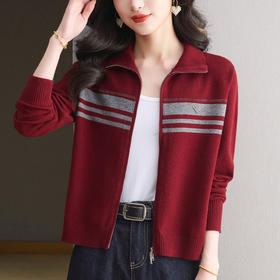 CC高级感秋装拉链翻领外套毛衣2025新款大码胖mm针织开衫女短款显瘦