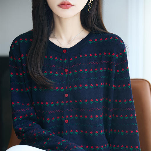 CC春秋法式提花针织开衫女短外套毛衣2025新款精纺薄外搭小衫上衣 商品图2