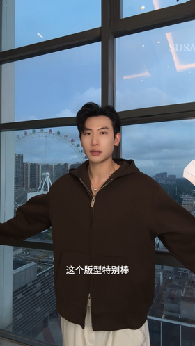 SDSA男士秋冬新款痞帅男装港风复古纯色开衫拉链连帽卫衣外套潮