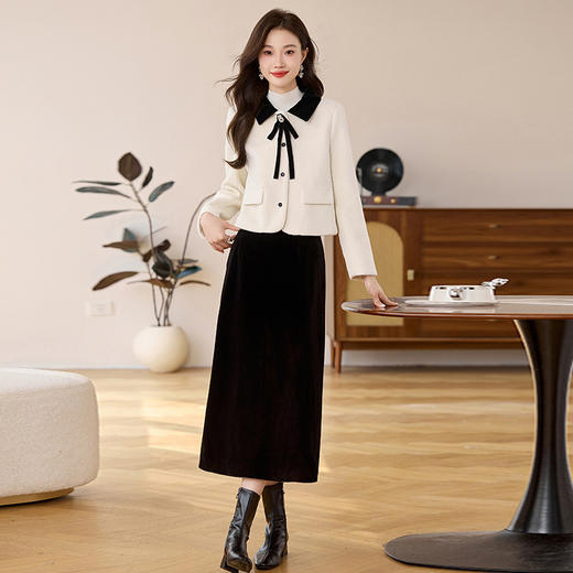 HR LSNY2475法式小香风蝴蝶结加厚套装裙 商品图0