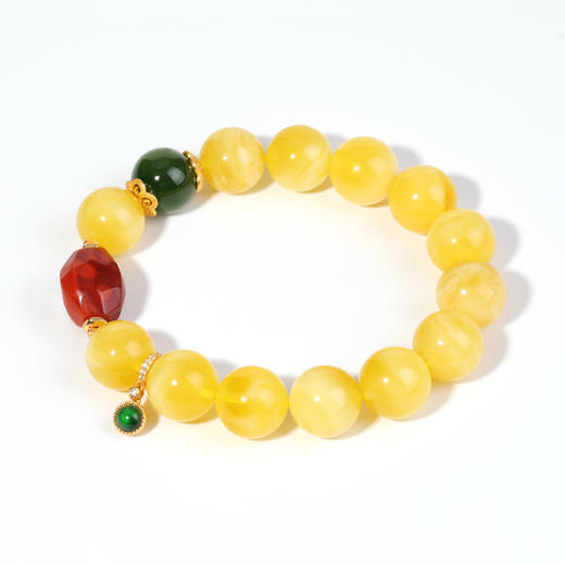 好运连珠 金粟满仓 天然蜜蜡/碧玉 生财手串 商品图0