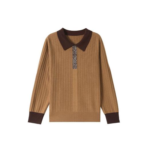 CC翻领长袖上衣针织衫女2025新款秋装洋气polo撞色毛衣打底小衫 商品图4