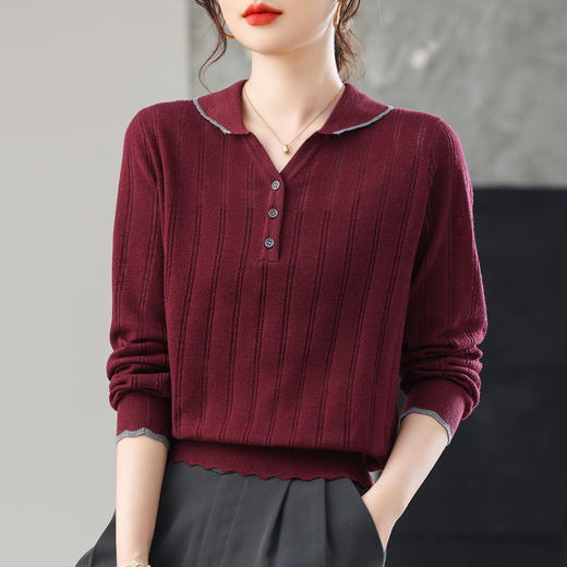 CC早秋薄款镂空针织衫polo领上衣秋装2025新款女装洋气打底毛衣 商品图2