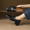 【预售5天】法式复古方头单鞋女真皮金属扣粗高跟小皮鞋深口中跟乐福鞋LD&7434 商品缩略图4