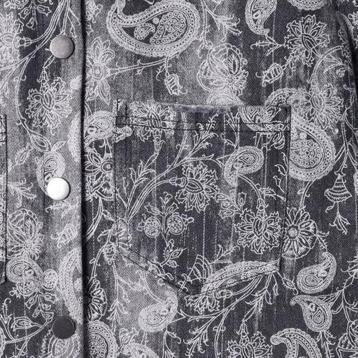 J9822SDSA男士秋冬新款痞帅男装腰果花牛仔翻领长袖村衫磨破设计衬衣 商品图3