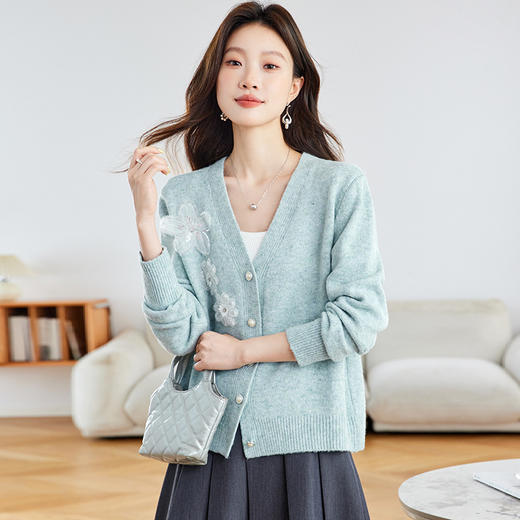 CCv领羊毛针织开衫女春秋2025新款长袖短款外搭上衣早秋季毛衣外套 商品图1