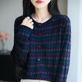 CC春秋法式提花针织开衫女短外套毛衣2025新款精纺薄外搭小衫上衣