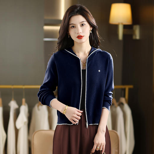 CC 101-9501连帽卫衣针织开衫时尚休闲慵懒拼色毛衣 商品图2