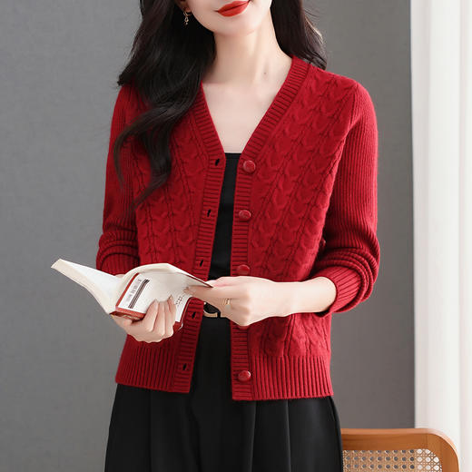 CC绞花纹毛衣粗针开衫针织外套女士秋装2025新款小个子外搭短款上衣 商品图2
