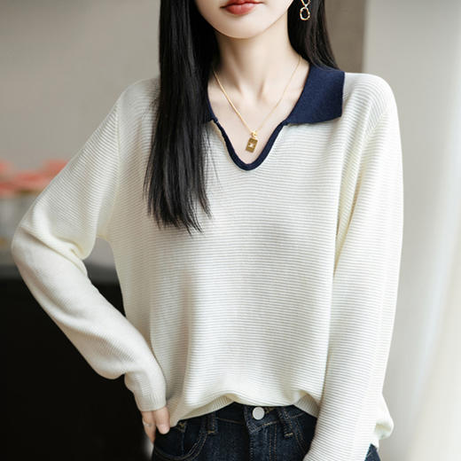 CC鸡心领毛衣女好看洋气撞色针织打底衫2025年秋冬新款内搭上衣短款 商品图1