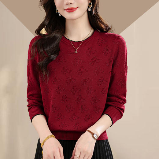 CC2025年新款春秋装圆领薄款针织衫女简约气质长袖内搭宽松打底衫女 商品图0