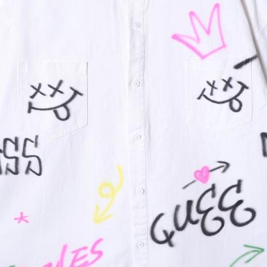 SDSA男士秋冬新款痞帅男装潮牌手绘涂鸦字母翻领长袖衬衫百搭衬衣 商品图3