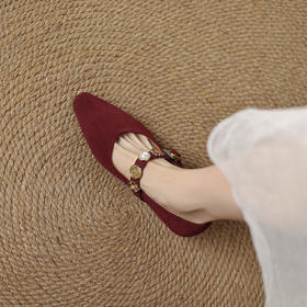 【预售5天】法式晚风复古方头浅口单鞋女春秋新款绒面气质休闲粗跟玛丽珍鞋子FDME&FD9110-2