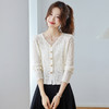 CC2025早秋新款高级感轻奢名媛风亮片V领针织开衫女薄款外套上衣 商品缩略图0
