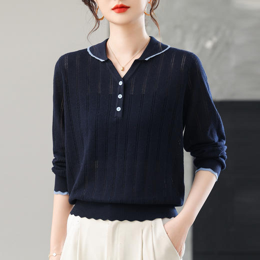 CC早秋薄款镂空针织衫polo领上衣秋装2025新款女装洋气打底毛衣 商品图3