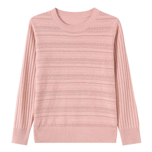 CC早秋薄款镂空长袖针织上衣女秋装2025新款圆领毛衣春秋打底衫 商品图4