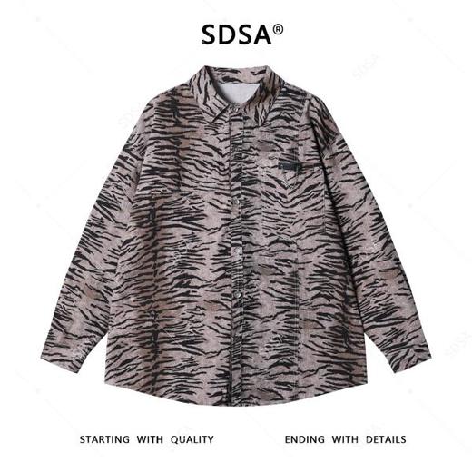 J9833SDSA男士秋冬新款痞帅男装撞色斑马纹翻领长袖衬衫复古百搭衬衣 商品图1