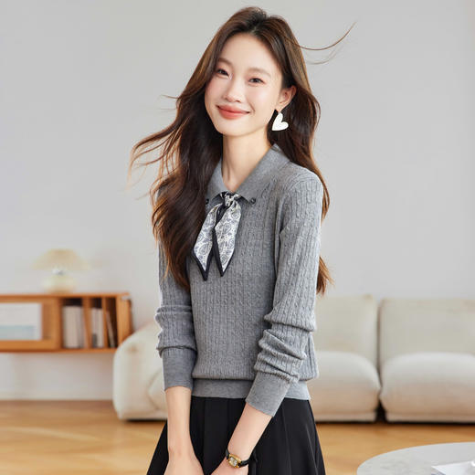 CCpolo领蝴蝶结针织衫上衣女早秋2025新款韩系别致好看打底衫 商品图1