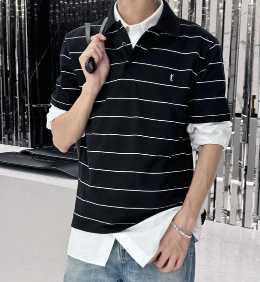 NZ403-换季清仓不退不换！ YSL圣罗兰 标识刺绣条纹POLO衫（NZ*VG） 商品图5