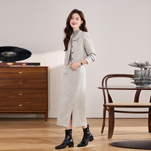 HR LSNY2453法式小香风套装时尚气质减龄高腰显瘦半身裙两件套 商品图3