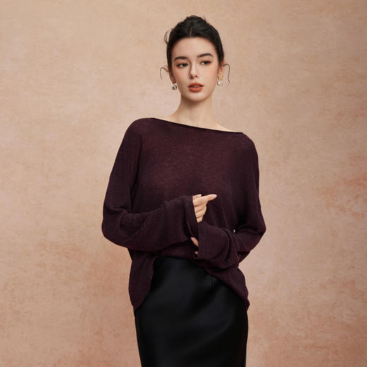 QG638斯尔丽25新款超细羊毛亲肤宽松舒适时尚慵懒风显瘦纯色针织上衣 商品图0