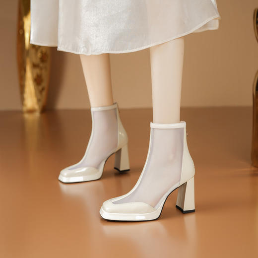 【预售5天】真皮粗跟网纱透气女士凉靴春秋新款高跟鞋网靴女英伦风凉鞋DS&1356-6 商品图2