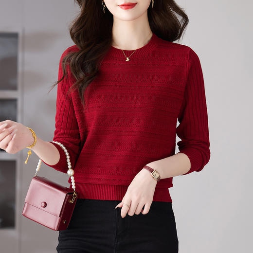 CC早秋薄款镂空长袖针织上衣女秋装2025新款圆领毛衣春秋打底衫 商品图3