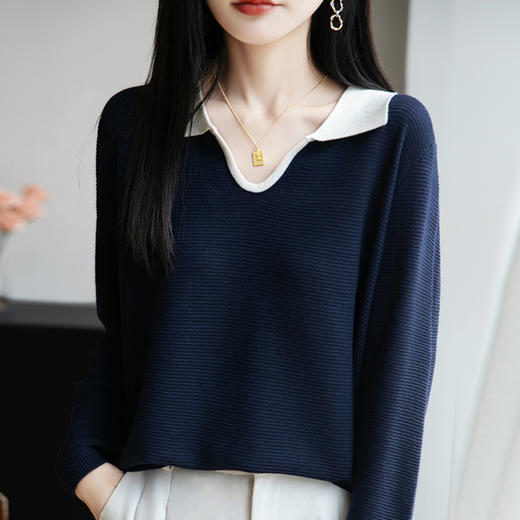 CC鸡心领毛衣女好看洋气撞色针织打底衫2025年秋冬新款内搭上衣短款 商品图2