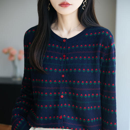 CC春秋法式提花针织开衫女短外套毛衣2025新款精纺薄外搭小衫上衣 商品图1