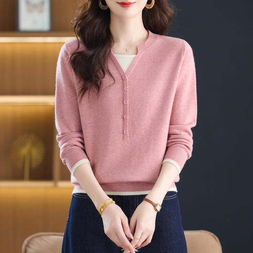 CC假两件上衣女时尚洋气秋装2025新款针织衫圆领薄款打底衫上衣 商品图3