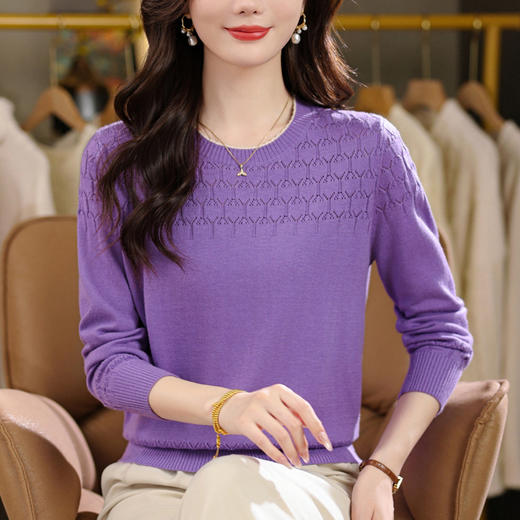 CC秋装圆领女士针织衫春秋新款长袖宽松显瘦毛衣上衣薄款内搭打底衫 商品图1