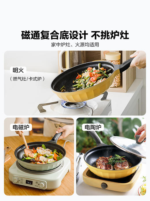 北鼎24cm 26cm 28cm不粘锅平底锅煎锅家用煎饼牛排锅油炸锅炒菜锅电磁炉专用 商品图2