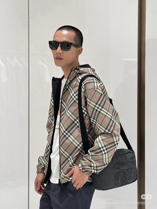 914-4 排他性独家圆正 BB 男士格纹/纯色 双面穿连帽夹克/外套 老朱176/146穿S码 商品图10