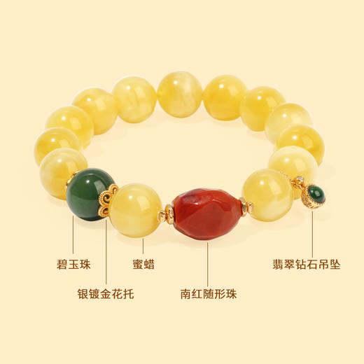 好运连珠 金粟满仓 天然蜜蜡/碧玉 生财手串 商品图3