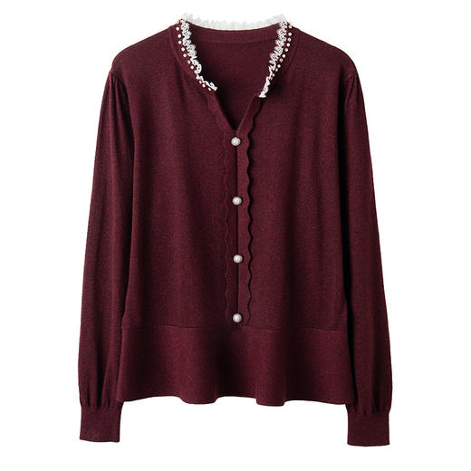 CC 101-9502拼接花边蕾丝领针织打底衫洋气收腰上衣 商品图4