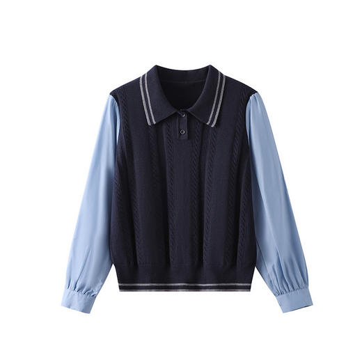 CCpolo领长袖衬衫拼接针织衫女春秋2025新款翻领小个子毛衣打底上衣 商品图4