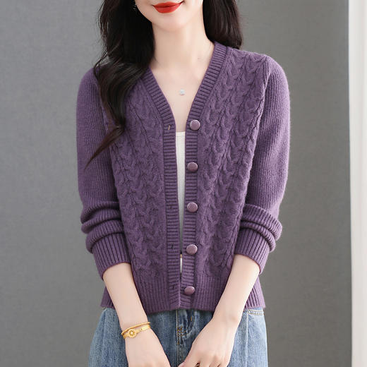 CC绞花纹毛衣粗针开衫针织外套女士秋装2025新款小个子外搭短款上衣 商品图0