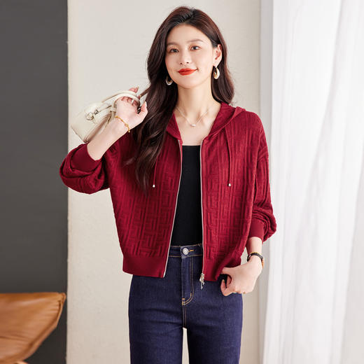 CC2025春秋新款连帽针织开衫女宽松休闲卫衣时尚洋气短毛衣外套上衣 商品图3