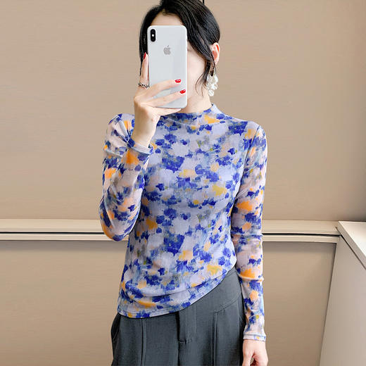 KQL A55F8577时尚洋气高弹网长袖印花上衣 商品图3